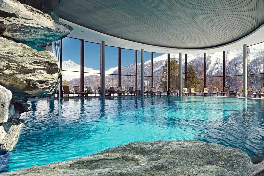 Indoor pool during winter at Badrutt's Palace Hotel in Switzerland